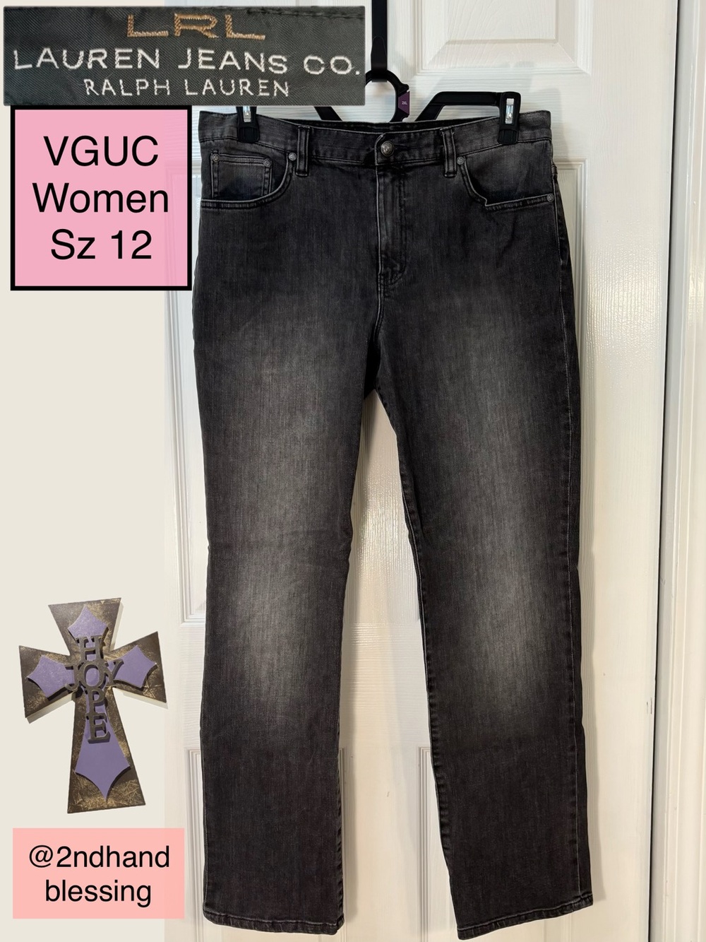 LRL Lauren Jeans Co Women's Black Jeans, Sz 12, Classic Straight, Ralph Lauren